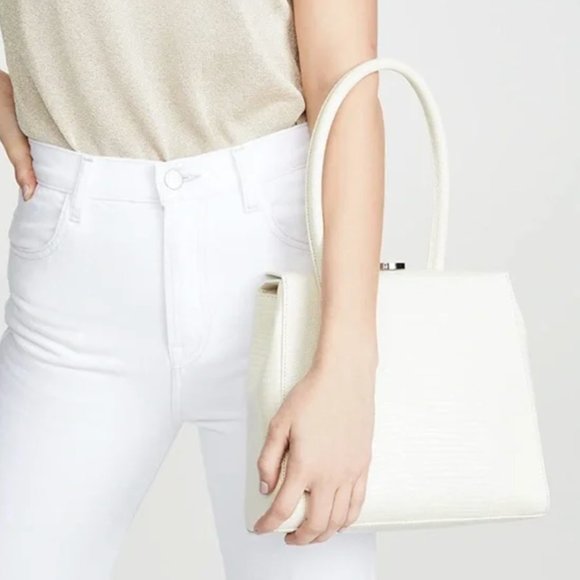 Little Liffner Handbags - Little Liffner Madame Lizard-Embossed White Leather Shoulder Bag